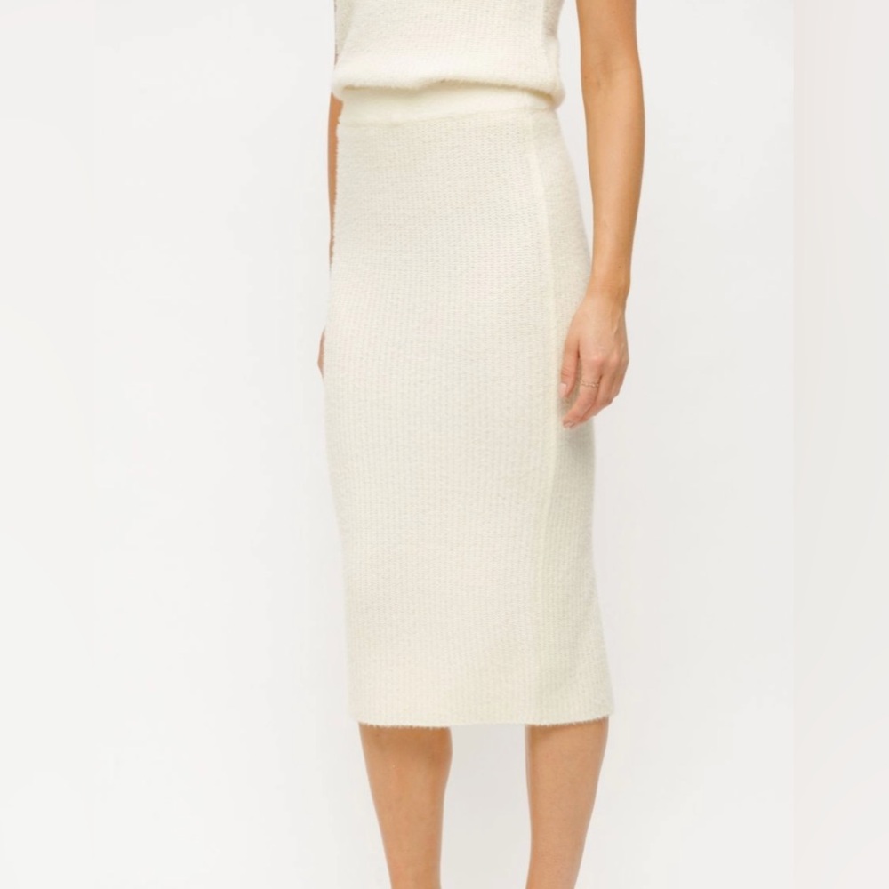 Cream Midi Knit Pencil Skirt